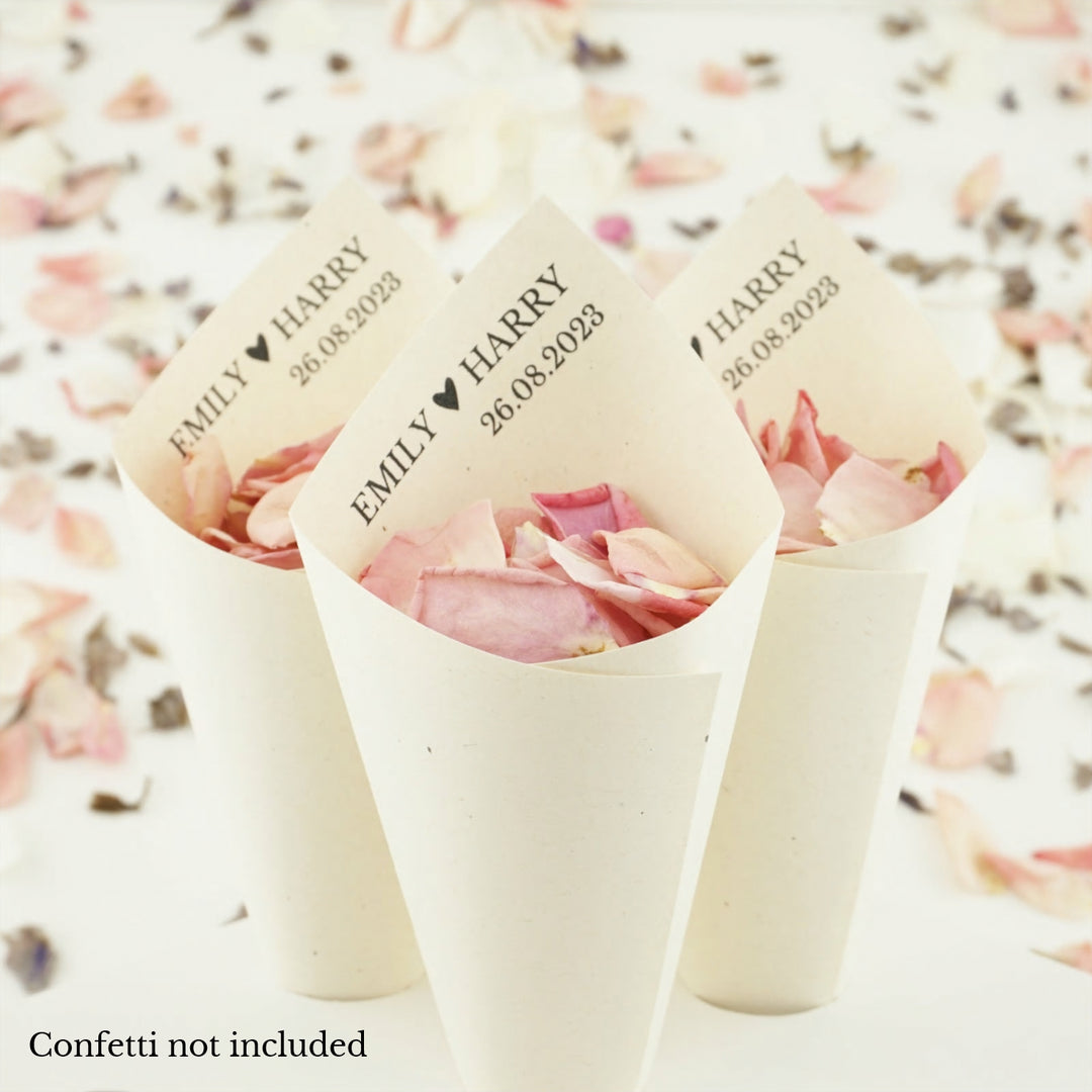 Handcrafted Personalised Happily Ever After Wedding Confetti Cones