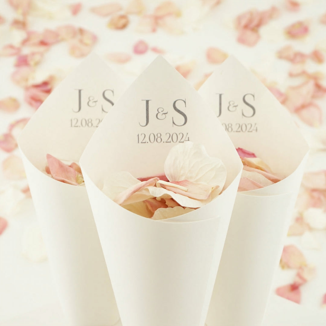 Handcrafted Personalised Initials Wedding Confetti Cones