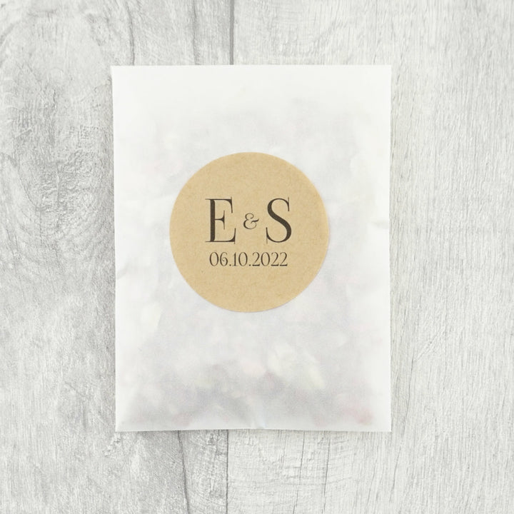 Glassine Envelopes with Personalised Initials Sticker & Dried Petal Confetti