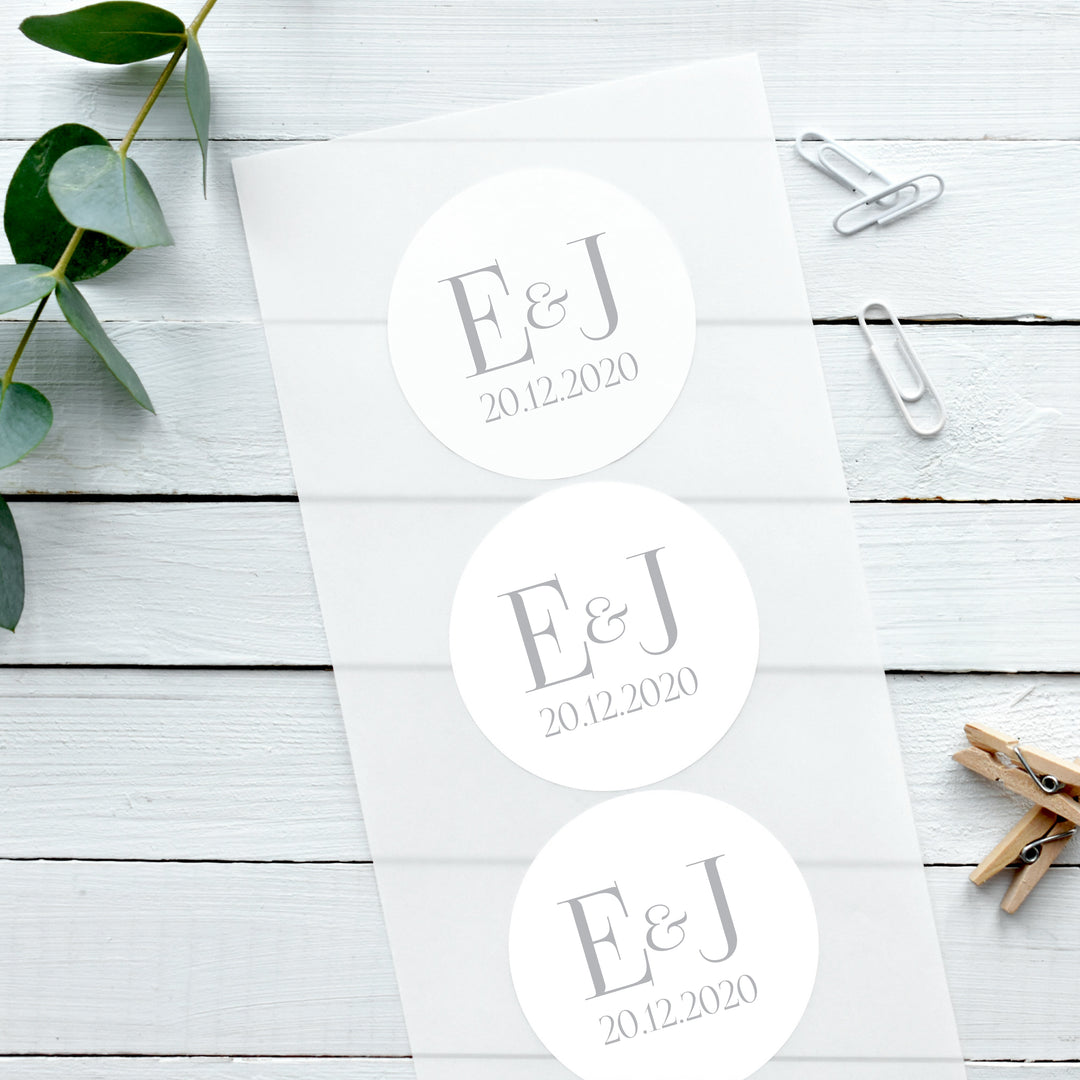 Biodegradable Personalised Glossy White Stickers Initials Wedding Sticker