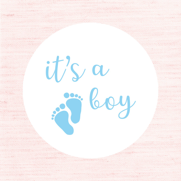 Biodegradable Glossy White Stickers Footprints It's a Boy Baby Shower New Baby Sticker
