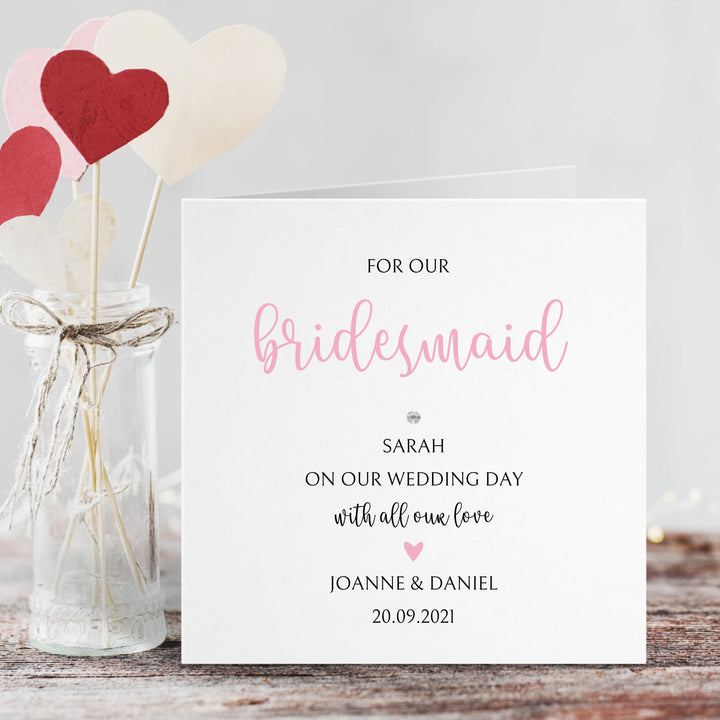 Personalised Love Heart Bridesmaid or Flower Girl Wedding Day Card