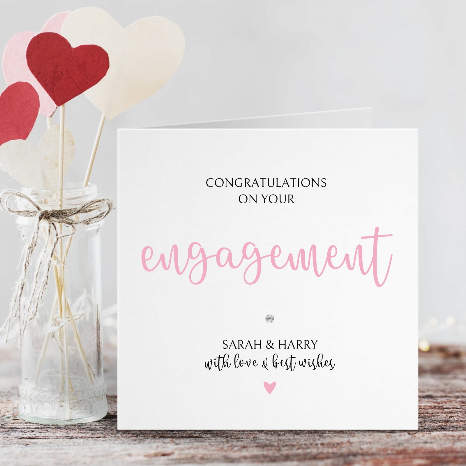 Greetings card - personalised greetings card - engagement card - congratulations on your engagement - pink - The Dried Petal Company
