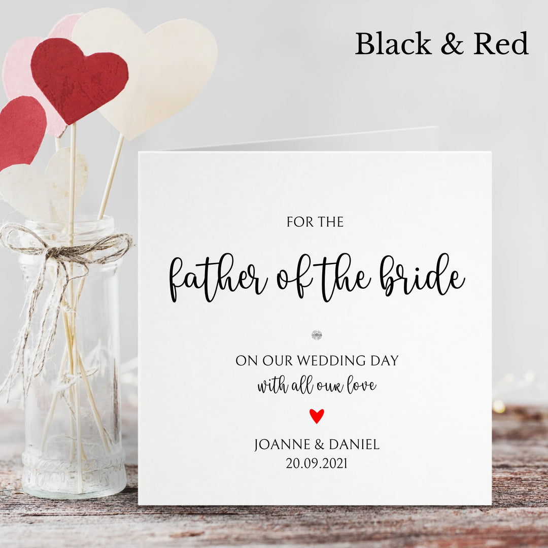 Personalised Love Heart Father of the Bride Wedding Day Card in 3 colours