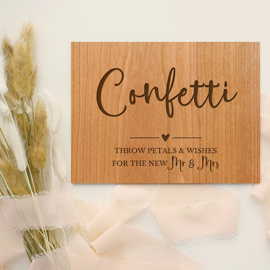 Wooden Laser Engraved Wedding Confetti Sign Throw Confetti & Wishes