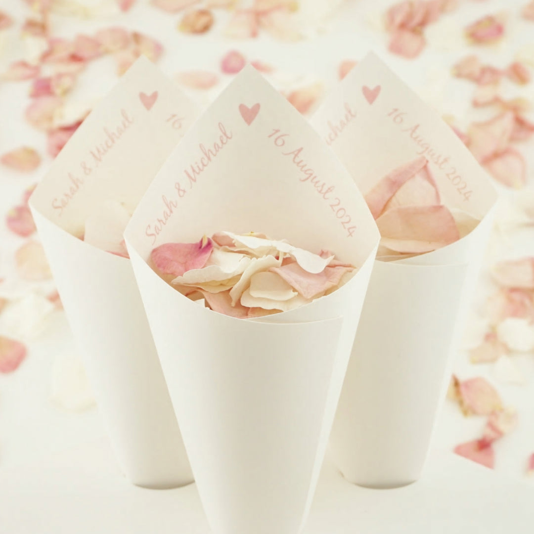 Handcrafted Personalised Love Heart Wedding Confetti Cones