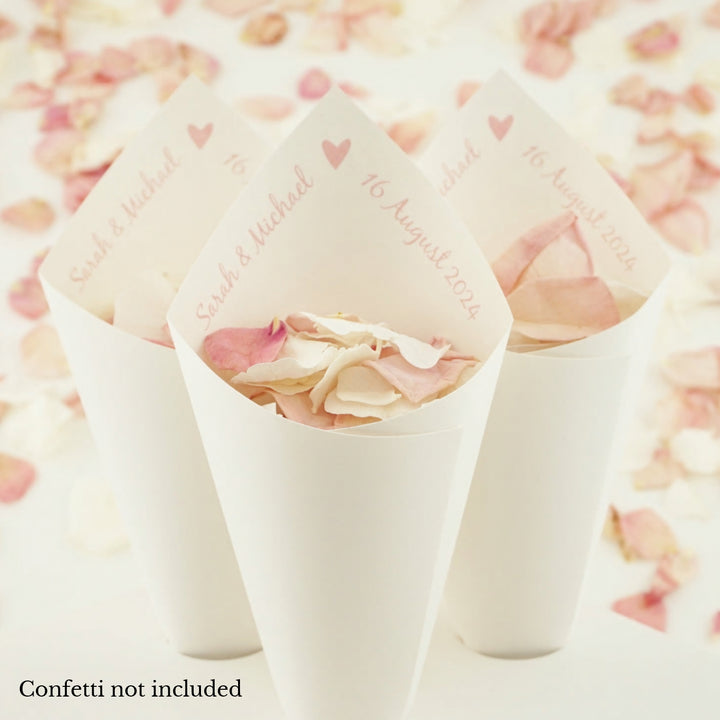 Handcrafted Personalised Love Heart Wedding Confetti Cones