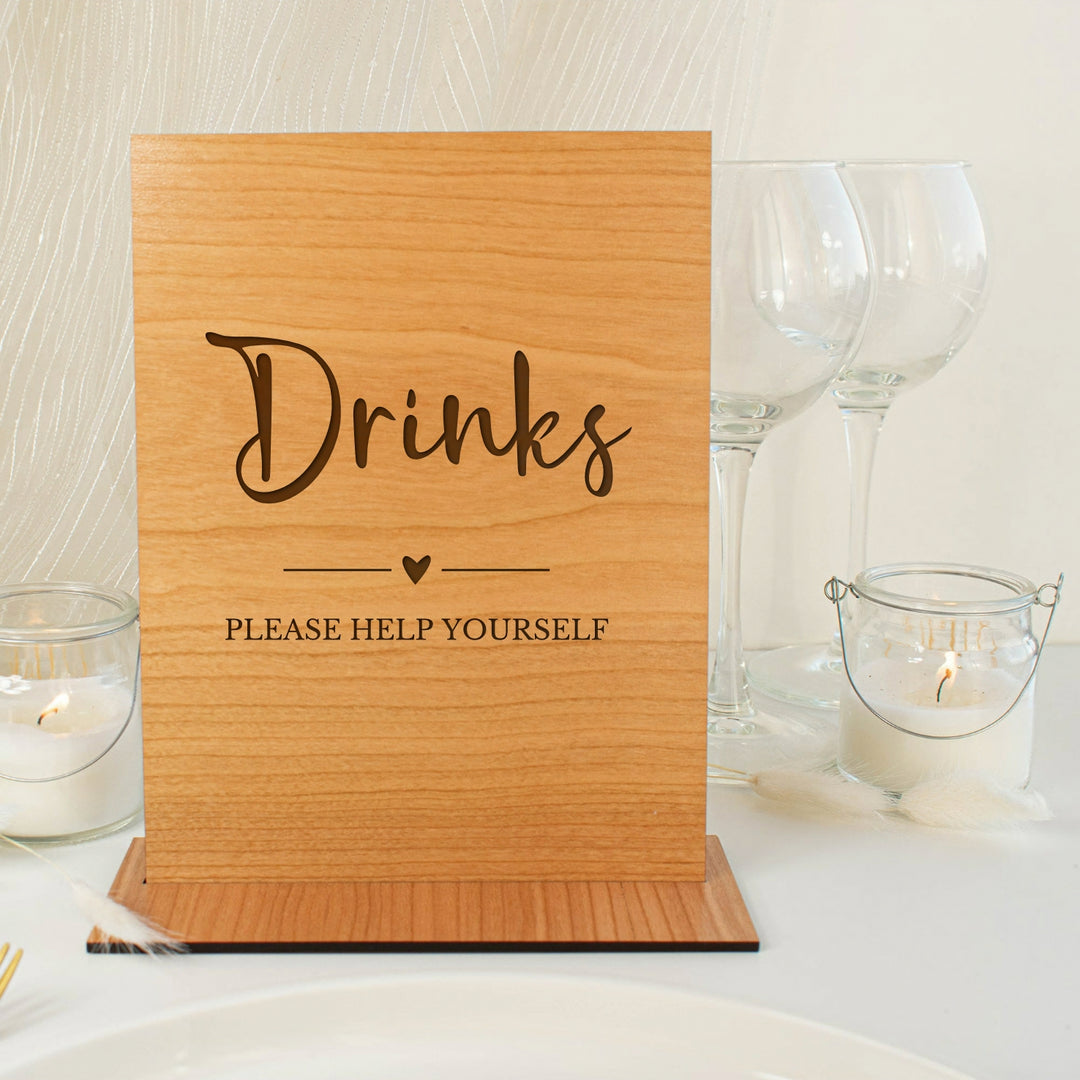 Wooden Laser Engraved Wedding Drinks Help Yourself Sign
