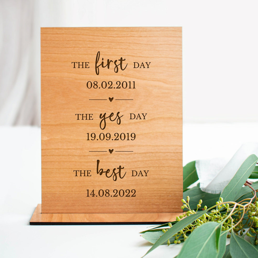 Personalised Wooden Laser Engraved First Day, Yes Day, Best Day Wedding Sign