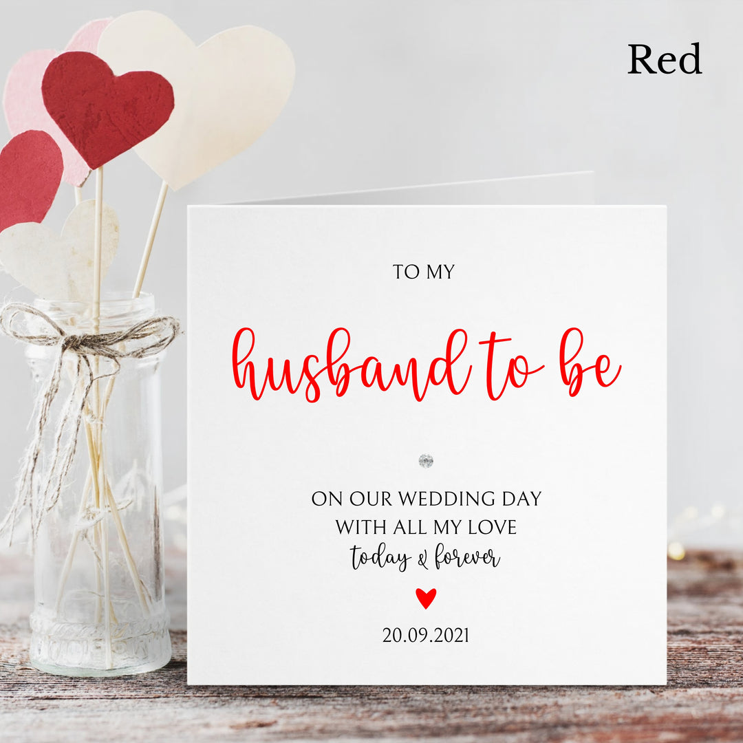 Personalised Love Heart Husband to be Wedding Day Card in 3 colours
