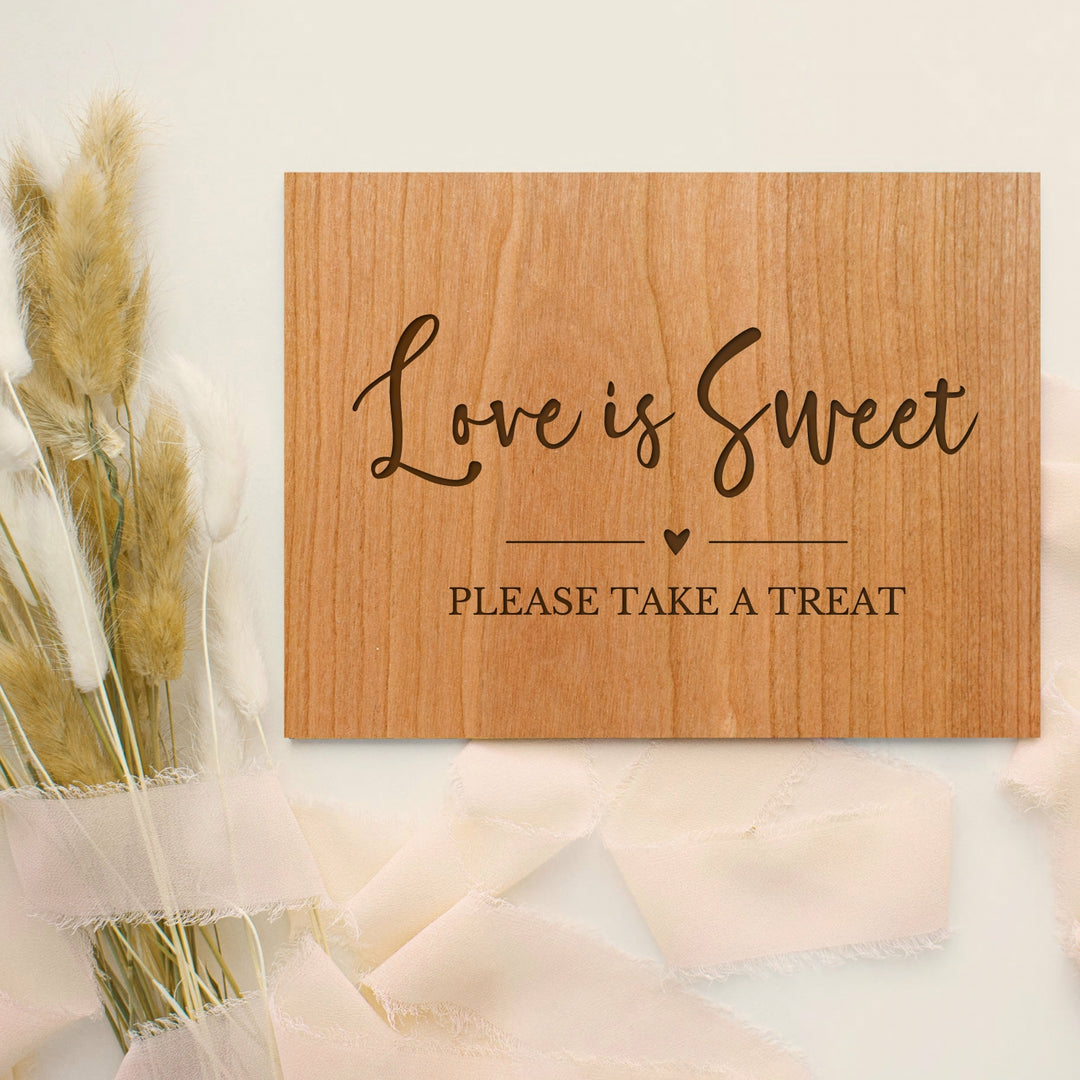 Wooden Laser Engraved Wedding Favours Love is Sweet Sign