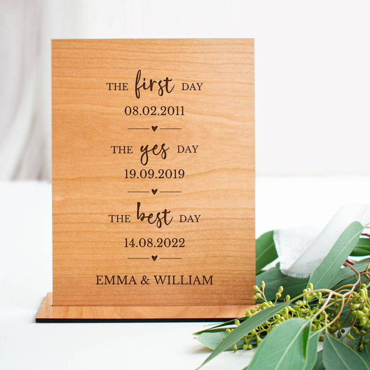 Personalised Wooden Laser Engraved First Day, Yes Day, Best Day Wedding Sign