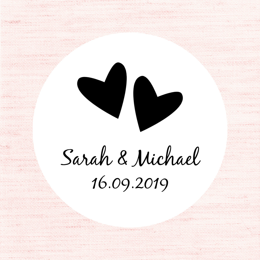 Biodegradable Personalised Glossy White Stickers Love Heart Wedding Sticker