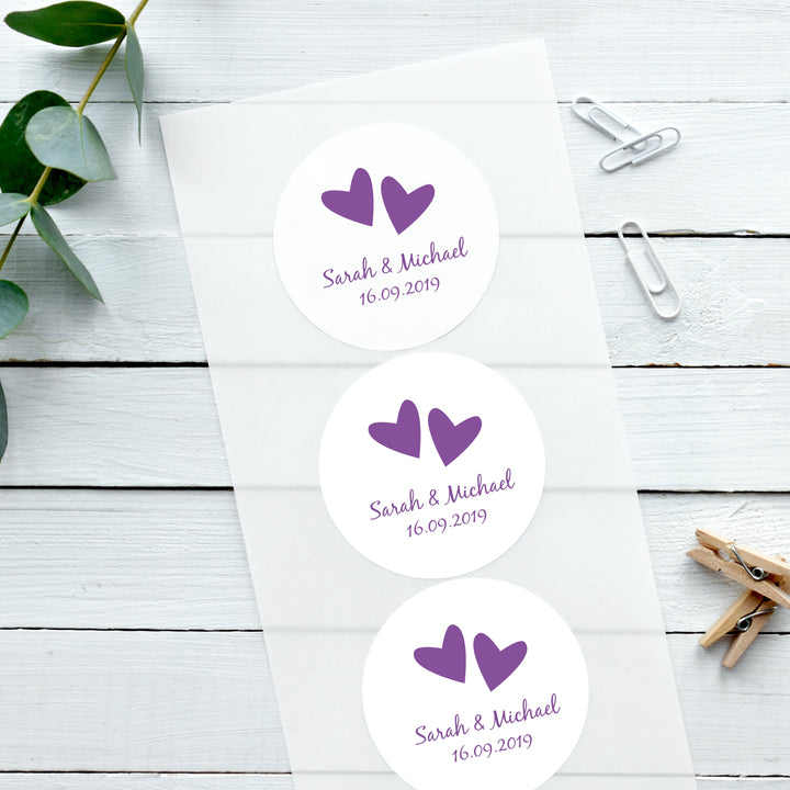 Biodegradable Personalised Glossy White Stickers Love Heart Wedding Sticker