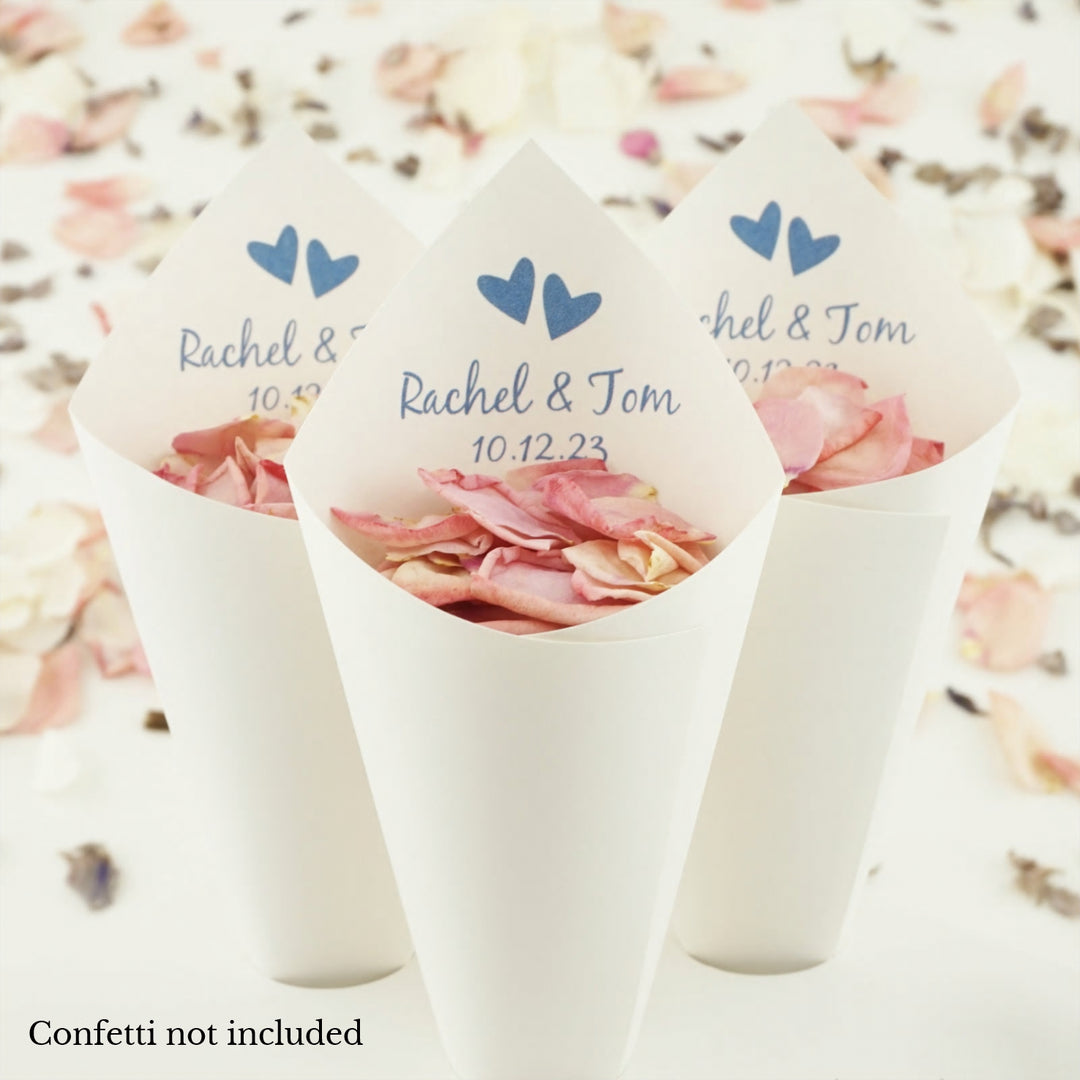Handcrafted Personalised Love Heart - Two Hearts Wedding Confetti Cones