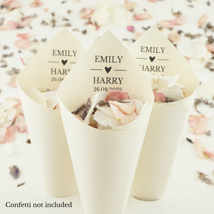Handcrafted Personalised Love Story Wedding Confetti Cones