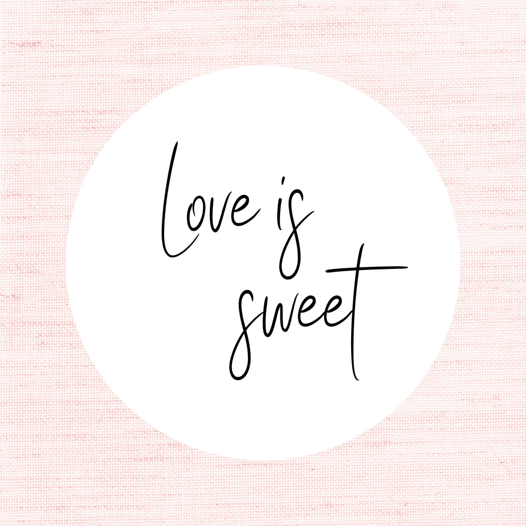 Biodegradable Glossy White Stickers Whimsical Love is Sweet Wedding Favours Sticker