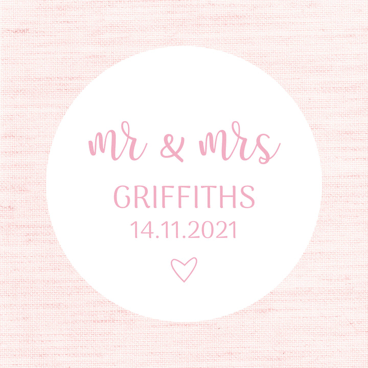 Biodegradable Personalised Glossy White Stickers Adorable Mr & Mrs Wedding Sticker