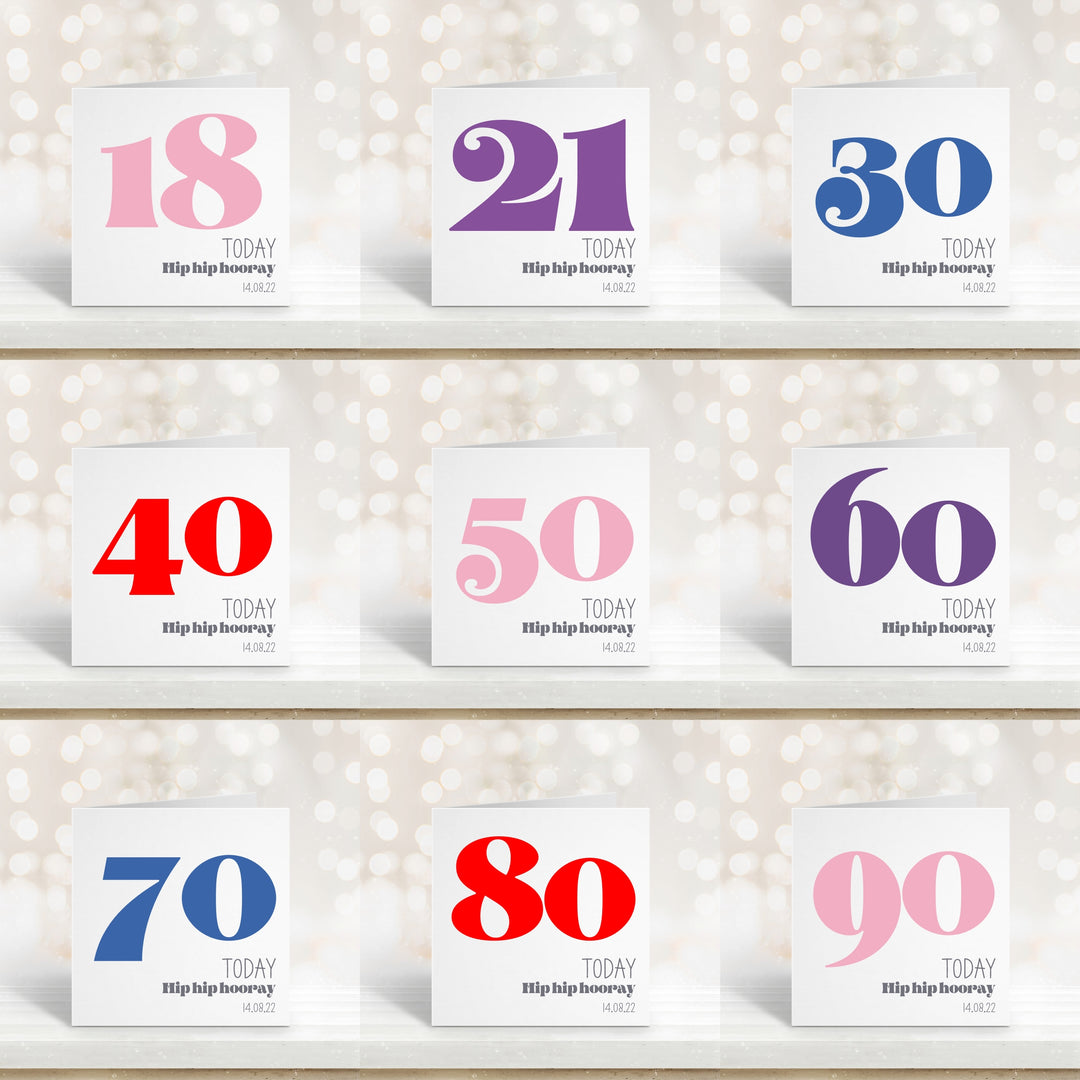 Personalised Retro Numbers Birthday Card in 4 colours