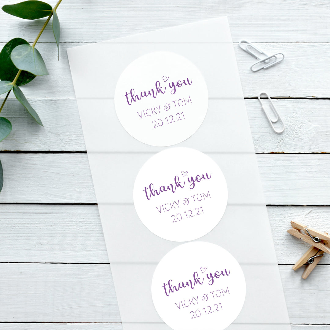 Biodegradable Personalised Glossy White Stickers Adorable Thank You Wedding Sticker