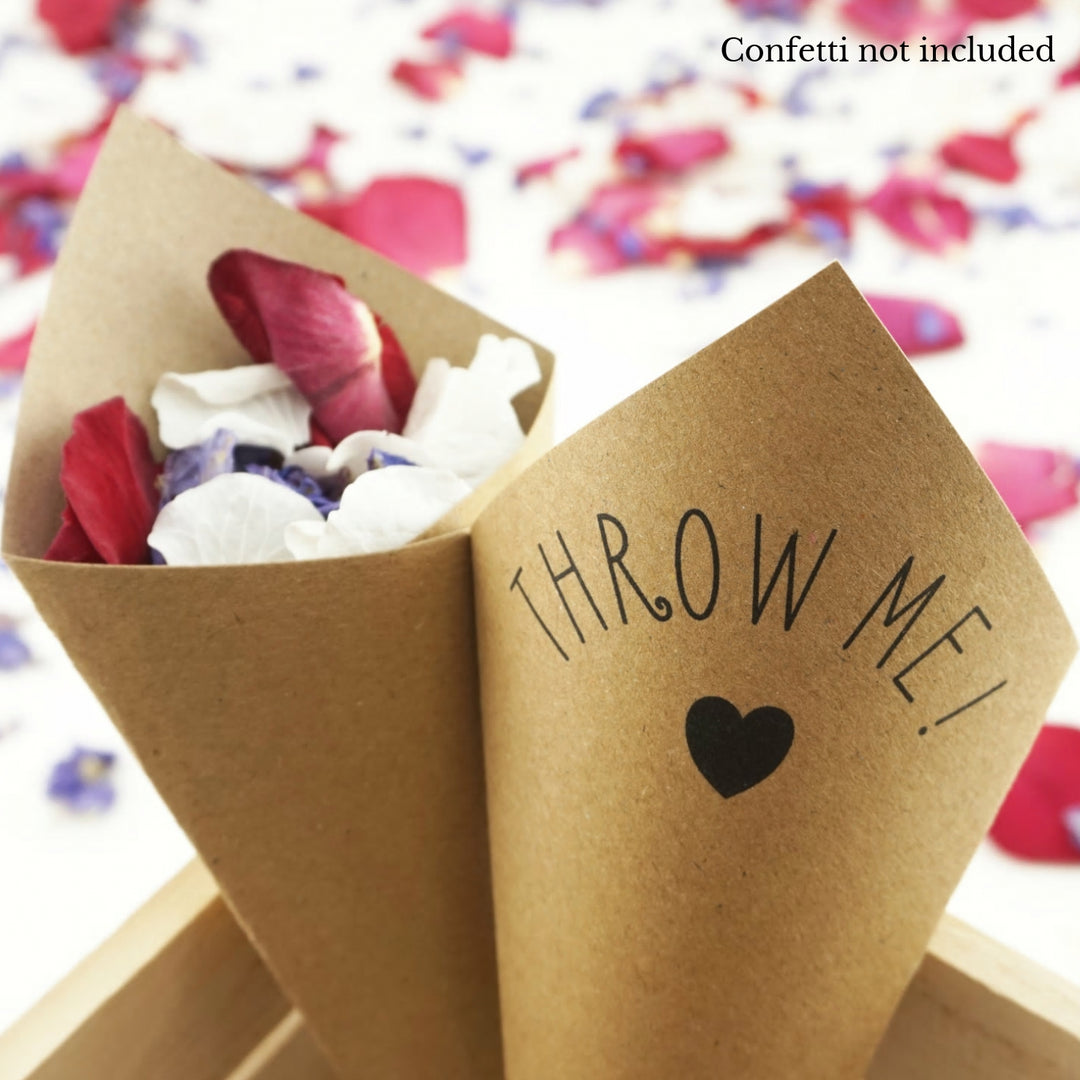 Handcrafted Cute Heart Throw Me! Wedding Confetti Cones