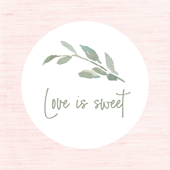 Watercolour Leaf Love is Sweet Biodegradable Glossy White Stickers Wedding Sticker