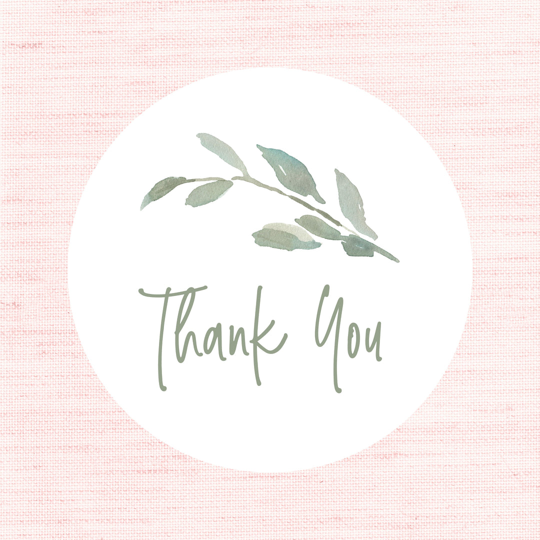 Watercolour Leaf Thank You Biodegradable Glossy White Stickers Wedding Sticker