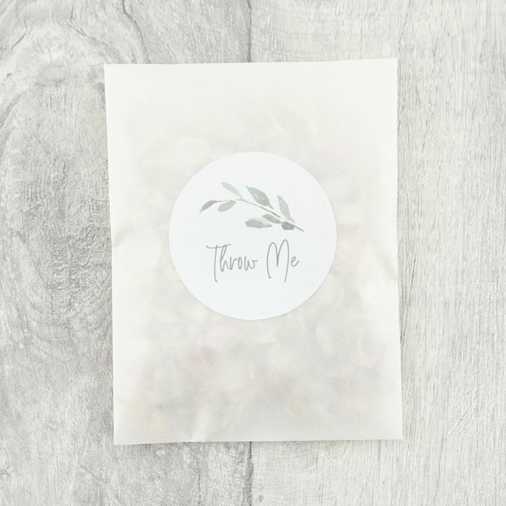 Glassine Envelopes with Watercolour Leaf Throw Me Sticker & Dried Petal Confetti