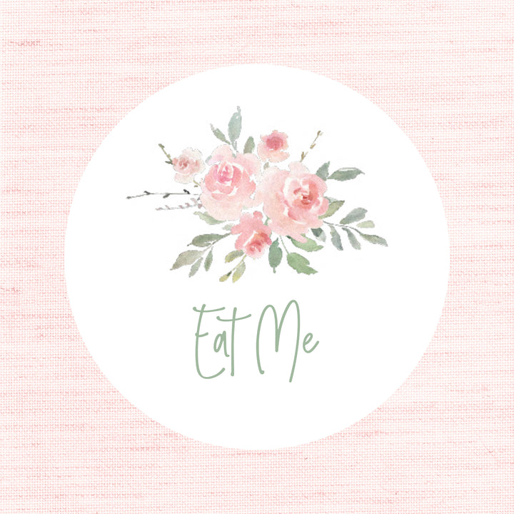 Watercolour Rose Eat Me Biodegradable Glossy White Stickers Wedding Sticker