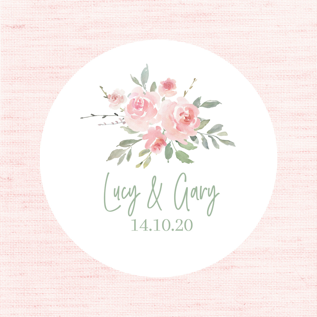 Biodegradable Personalised Watercolour Rose Glossy White Stickers Wedding Sticker
