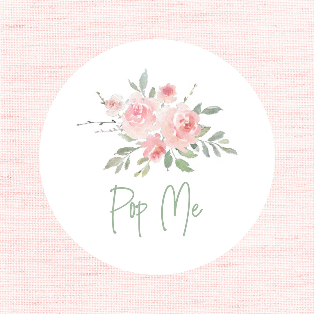 Watercolour Rose Pop Me Biodegradable Glossy White Stickers Wedding Sticker