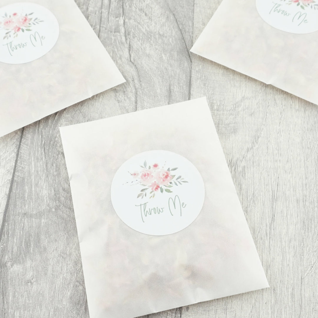 Glassine Envelopes with Watercolour Rose Throw Me Sticker & Dried Petal Confetti