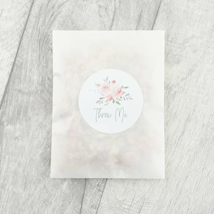Glassine Envelopes with Watercolour Rose Throw Me Sticker & Dried Petal Confetti